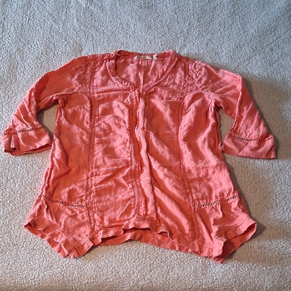 Soft Surroundings Coral Tunic Top 100% Linen Large